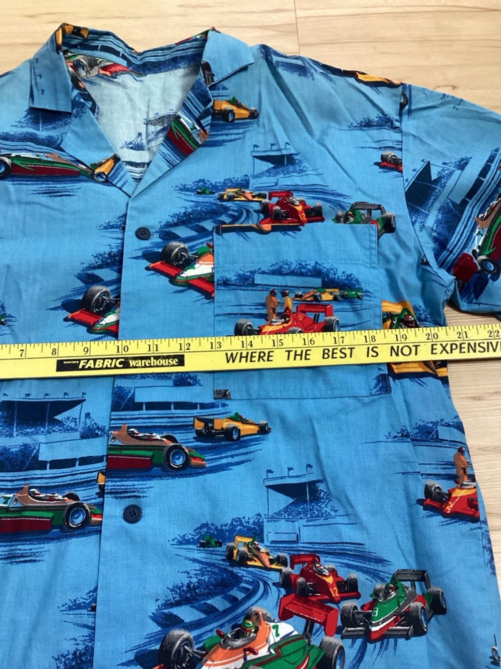 Men’s Blue Racing Car Cotton Print Button-Up SS Shirt Medium - Picture 6 of 9